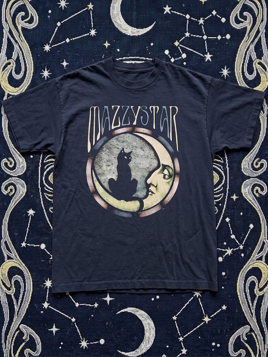 Gildan Tops - Navy Mazzy Star Cat Moon Graphic Tee -
Vintage Retro Style For Unisex